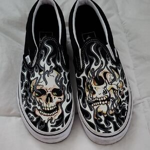 Skull Flame Slip-On Shoes